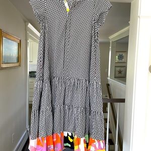 Black checked fun , colorful ruffle swing dress
